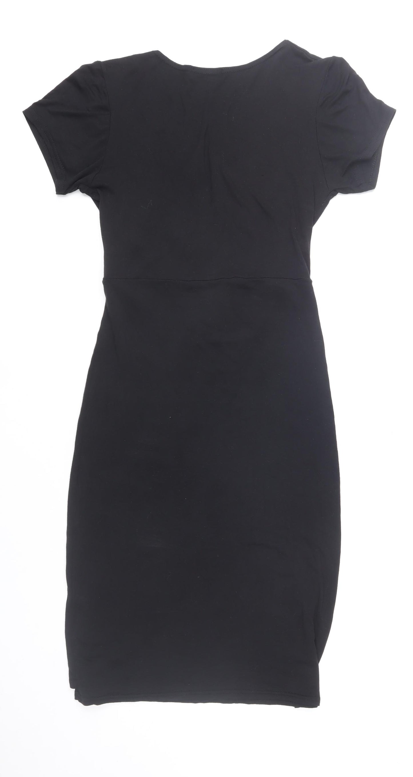 Krisp Women Black Size 14 Wrap Dress Short Sleeve Viscose Blend