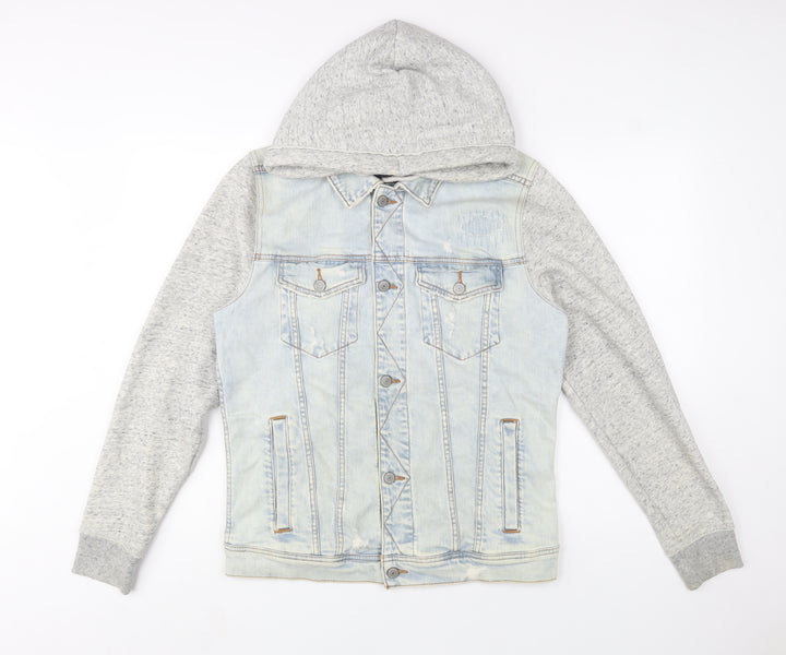 Hollister Men Blue Denim Hooded Jacket Size M Cotton Blend Casual