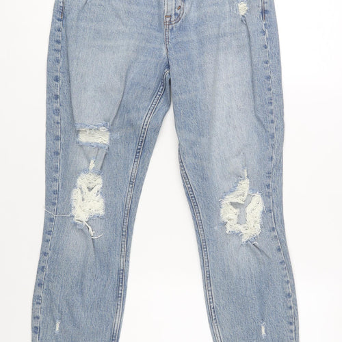 Abercrombie & Fitch Women's Blue High Rise Mom Jeans Size 26 Distressed Denim