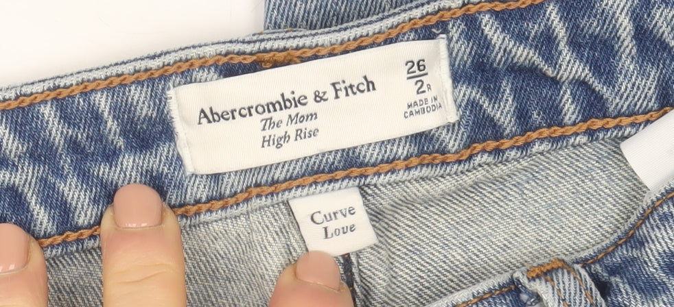 Abercrombie & Fitch Women's Blue High Rise Mom Jeans Size 26 Distressed Denim