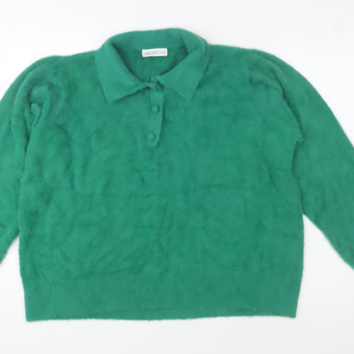 Gallery Women Green Collared Henley Long Sleeve Knit Jumper XL