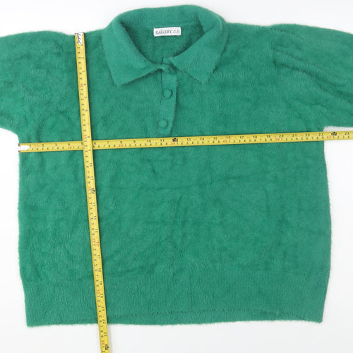 Gallery Women Green Collared Henley Long Sleeve Knit Jumper XL