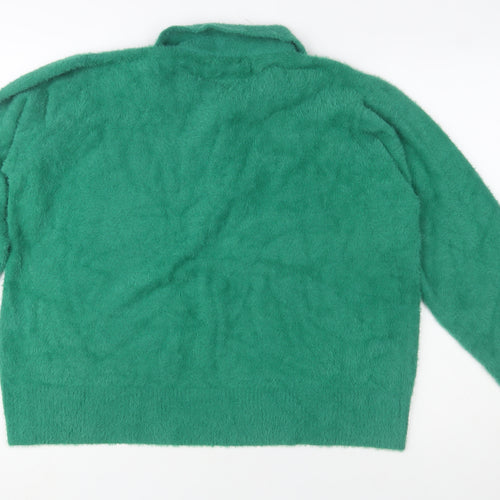 Gallery Women Green Collared Henley Long Sleeve Knit Jumper XL