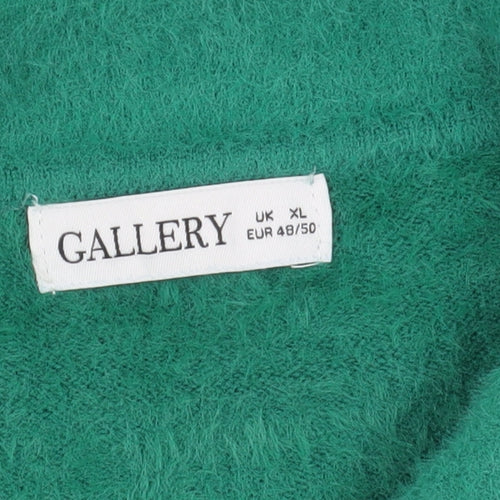 Gallery Women Green Collared Henley Long Sleeve Knit Jumper XL