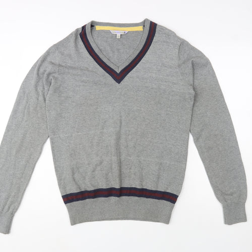Rule The Way Grey Cotton V-Neck Jumper Men M Classic Knitwear