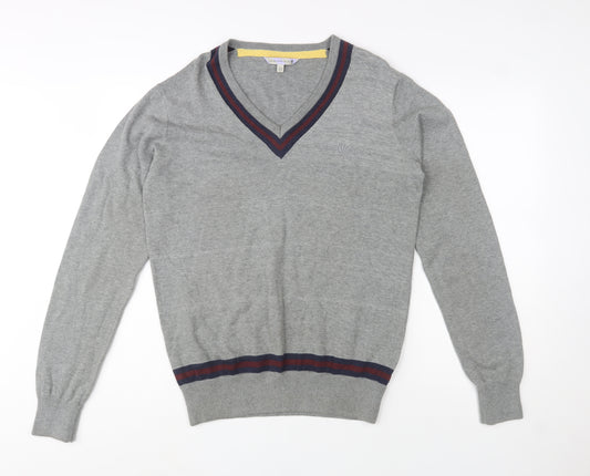 Rule The Way Grey Cotton V-Neck Jumper Men M Classic Knitwear