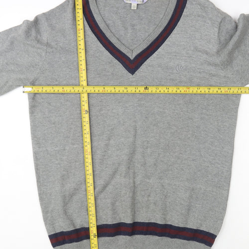 Rule The Way Grey Cotton V-Neck Jumper Men M Classic Knitwear
