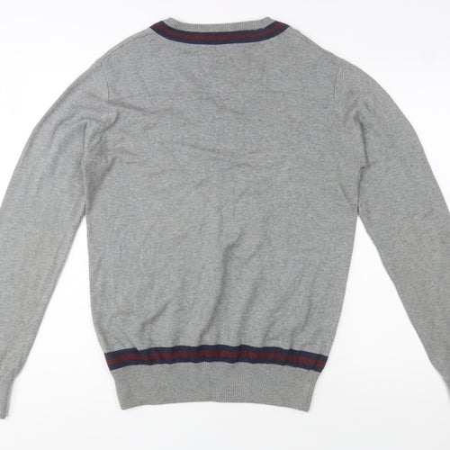 Rule The Way Grey Cotton V-Neck Jumper Men M Classic Knitwear
