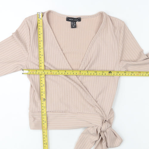 New Look Women’s Beige Wrap Tie Flared Sleeve Blouse Size 10
