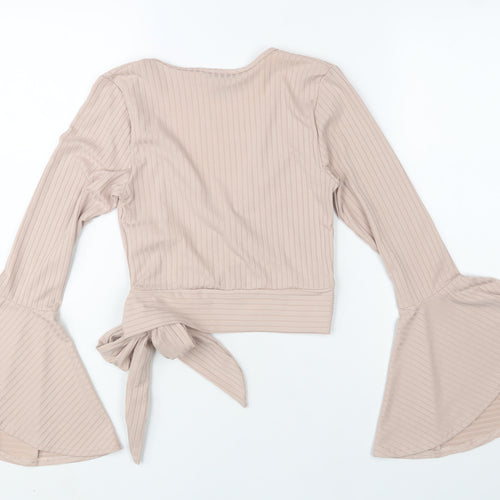 New Look Women’s Beige Wrap Tie Flared Sleeve Blouse Size 10