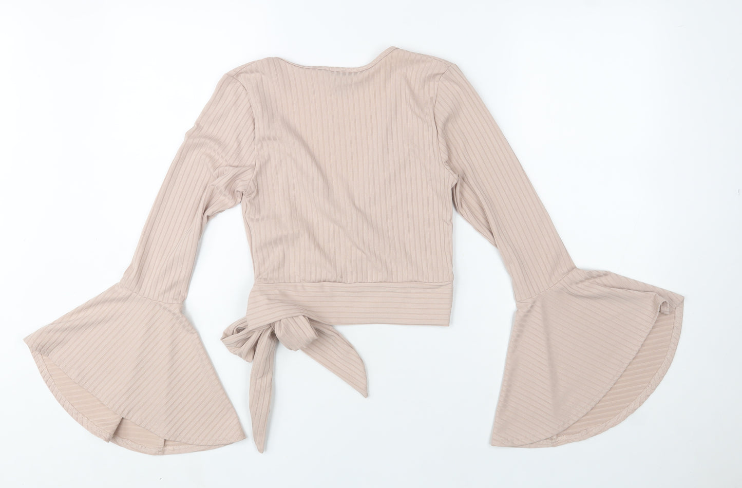 New Look Women’s Beige Wrap Tie Flared Sleeve Blouse Size 10