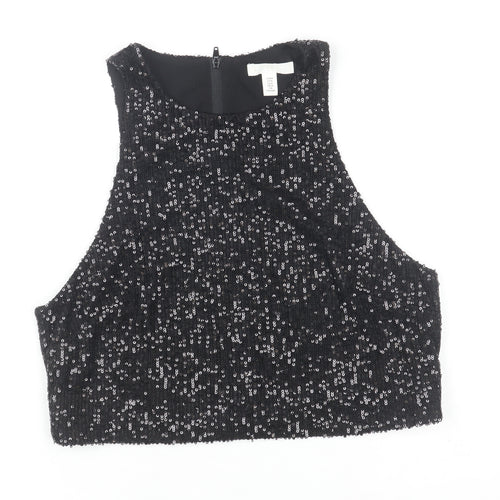 H&M Women Black Sequin Cropped Tank Top Size 12 Partywear