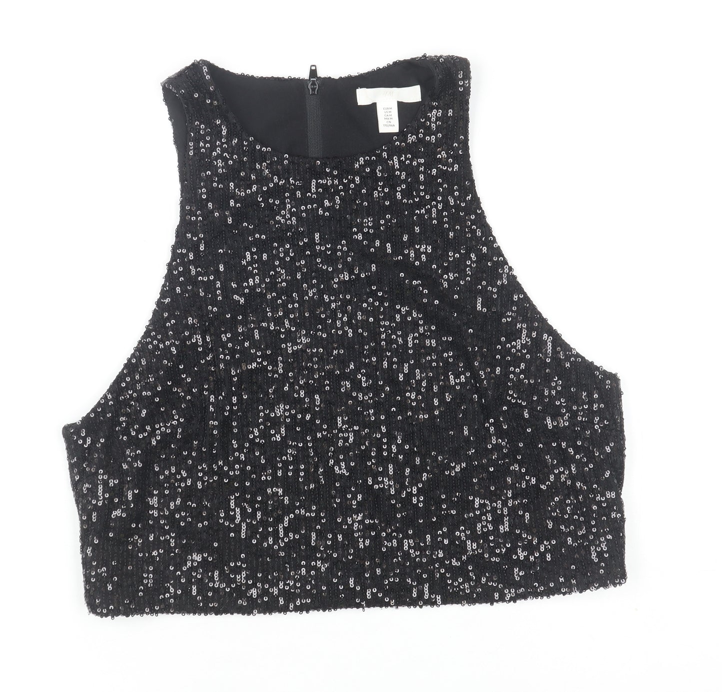 H&M Women Black Sequin Cropped Tank Top Size 12 Partywear