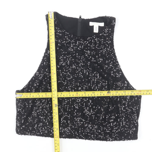 H&M Women Black Sequin Cropped Tank Top Size 12 Partywear