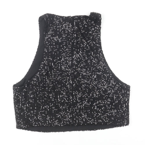 H&M Women Black Sequin Cropped Tank Top Size 12 Partywear