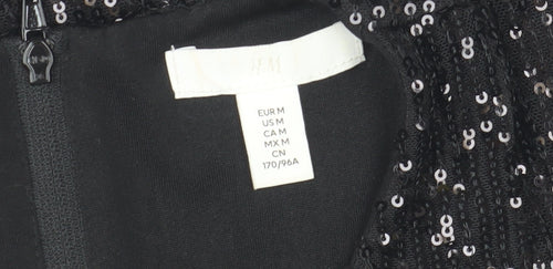 H&M Women Black Sequin Cropped Tank Top Size 12 Partywear