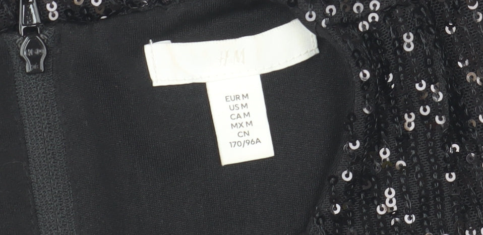 H&M Women Black Sequin Cropped Tank Top Size 12 Partywear