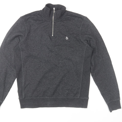 Original Penguin Men's Grey 1/4 Zip Jumper Size S Regular Fit