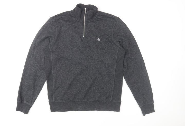 Original Penguin Men's Grey 1/4 Zip Jumper Size S Regular Fit