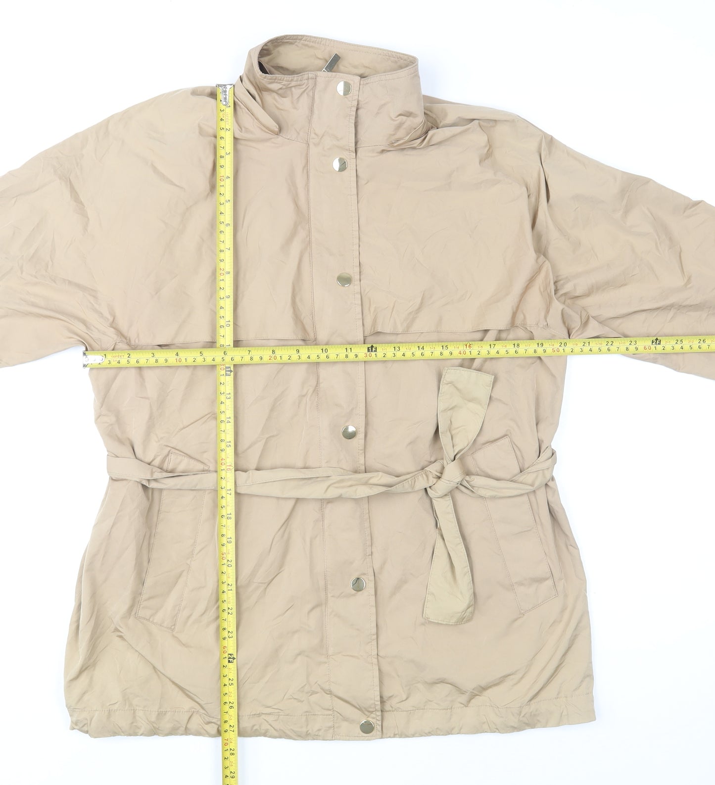 Zara Women Beige Belted Trench Coat Size S Lightweight Mid-Length