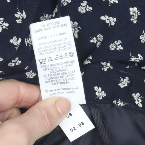 Marks and Spencer Women Blue Floral A-Line Midi Skirt Size 16