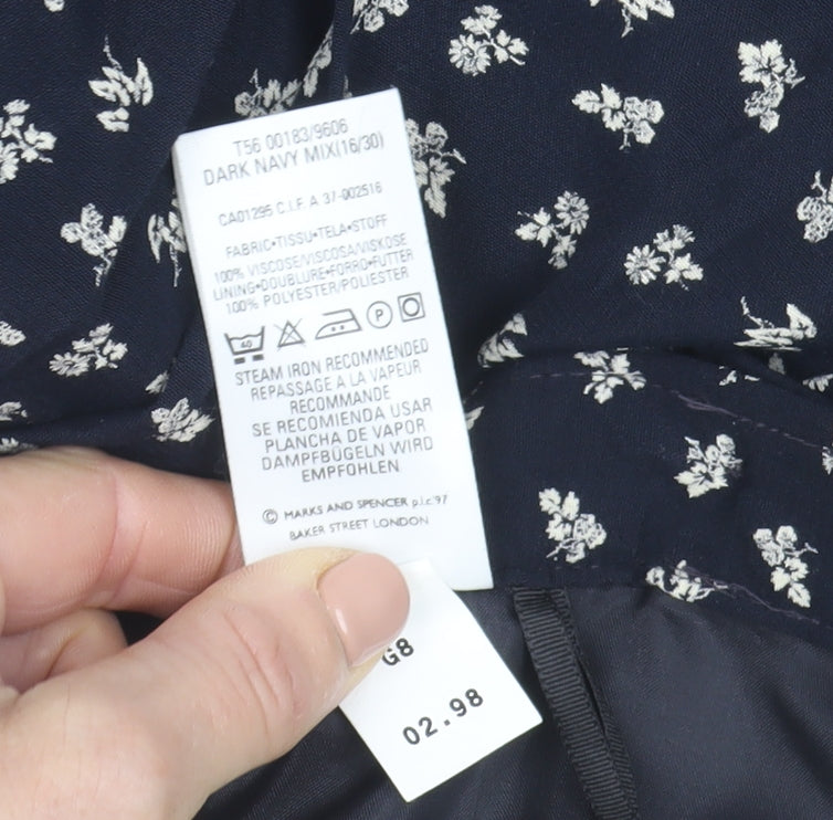 Marks and Spencer Women Blue Floral A-Line Midi Skirt Size 16