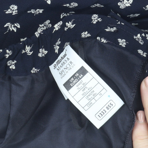 Marks and Spencer Women Blue Floral A-Line Midi Skirt Size 16
