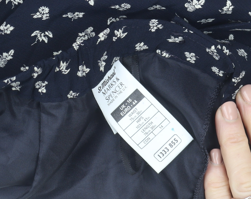 Marks and Spencer Women Blue Floral A-Line Midi Skirt Size 16