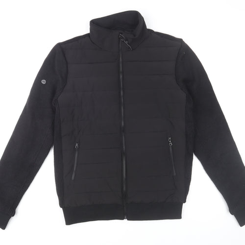 Superdry Men's Black Bomber Jacket Size S Full Zip Knit Panel