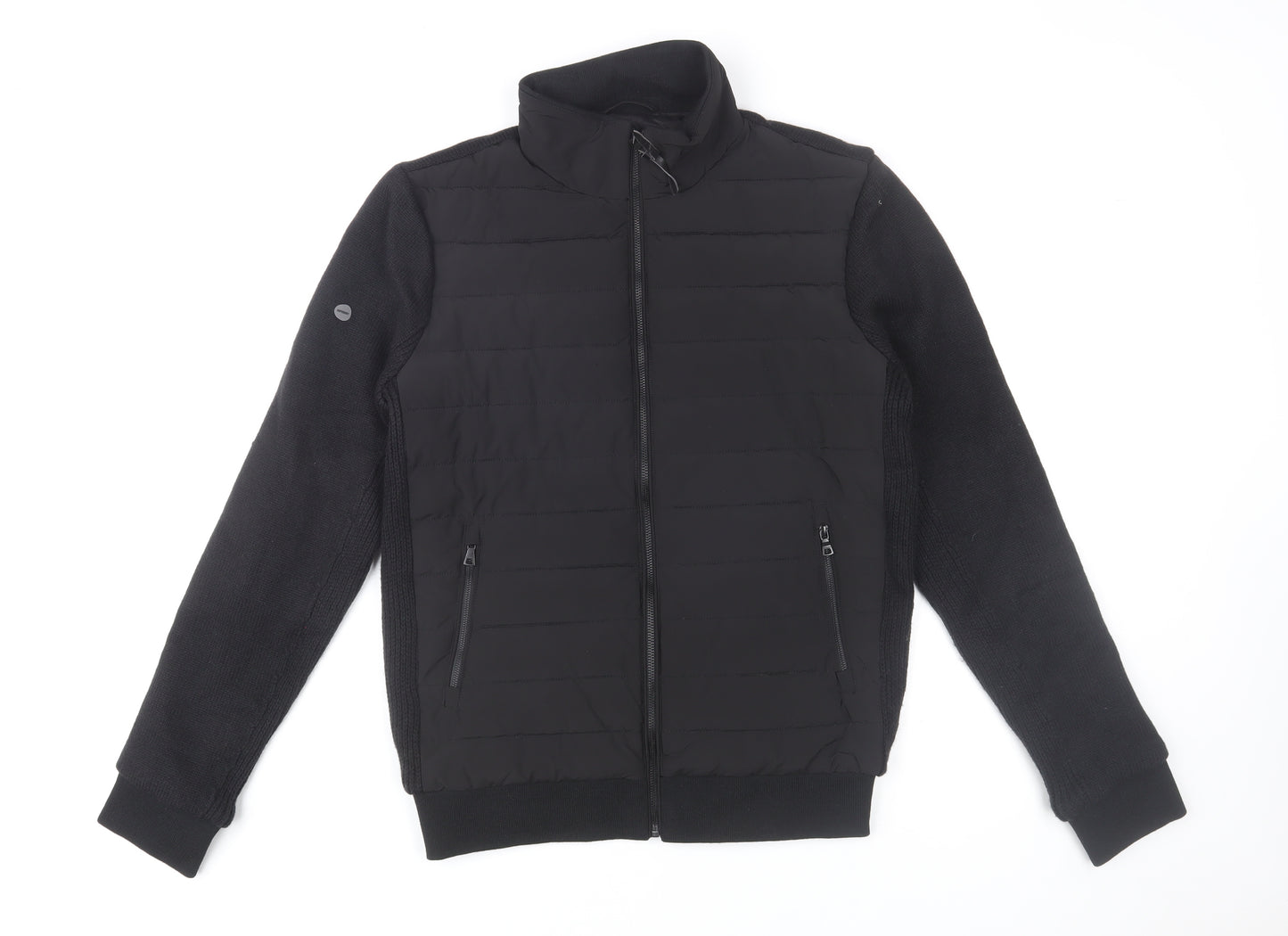 Superdry Men's Black Bomber Jacket Size S Full Zip Knit Panel