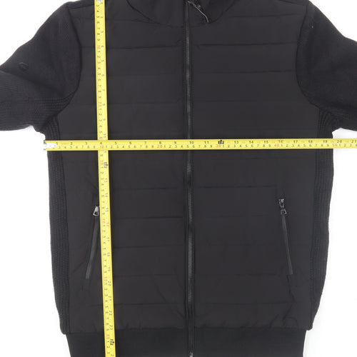 Superdry Men's Black Bomber Jacket Size S Full Zip Knit Panel