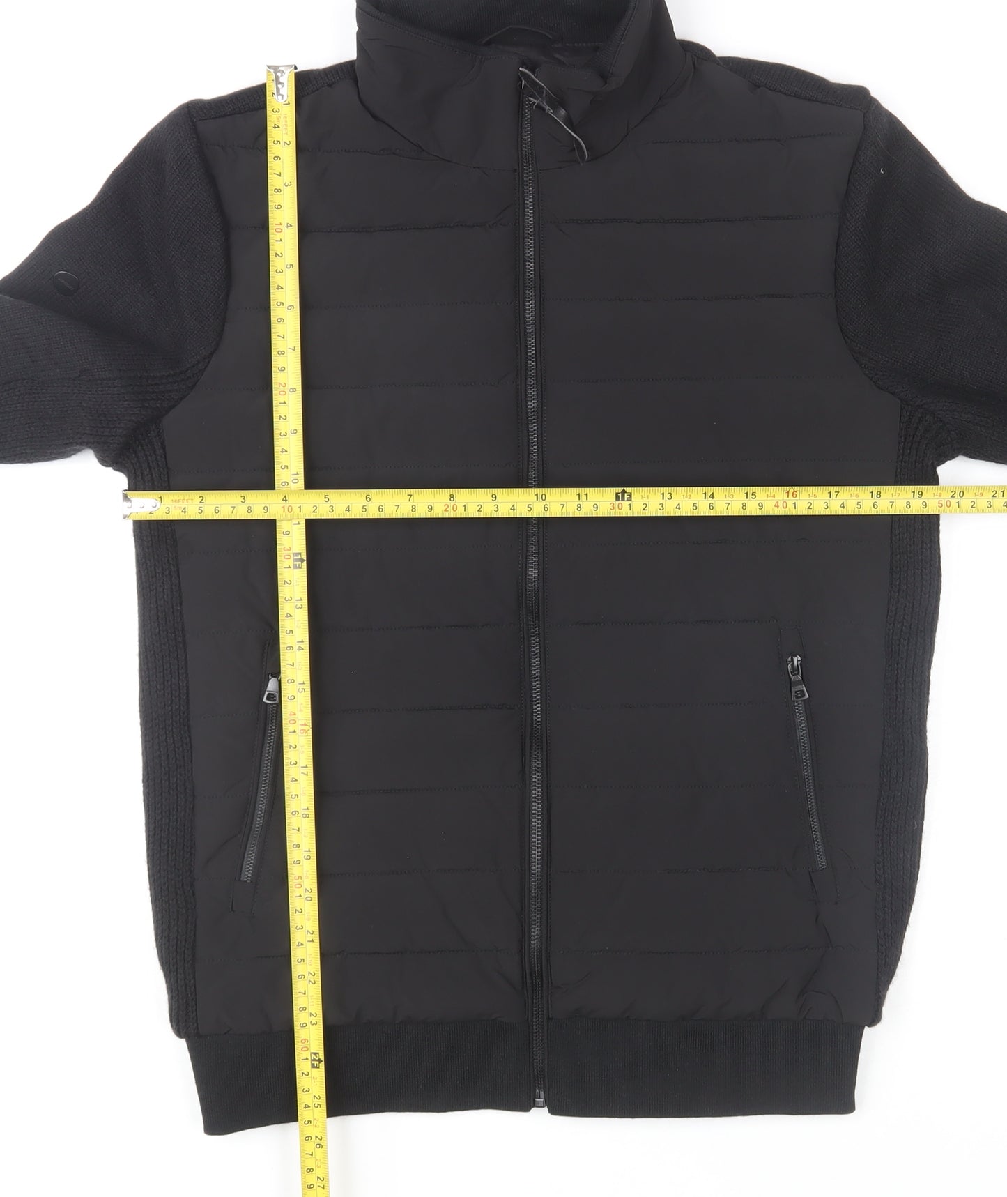 Superdry Men's Black Bomber Jacket Size S Full Zip Knit Panel