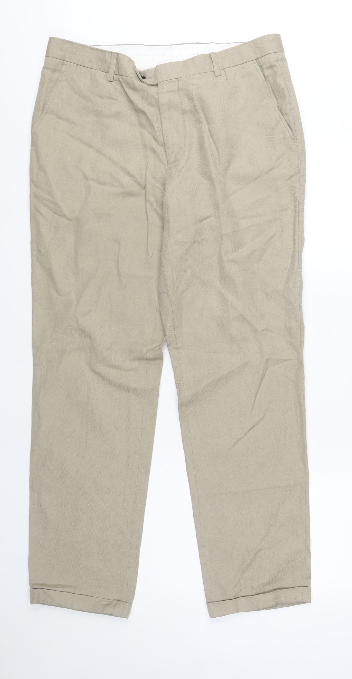 Marks and Spencer Men's Beige Linen Cotton Chino Trousers 34L