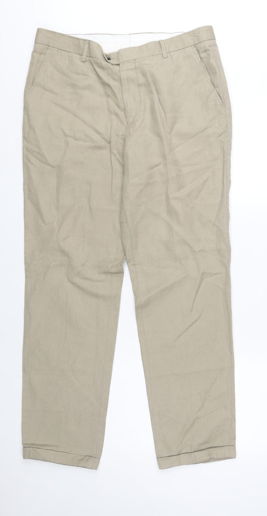 Marks and Spencer Men's Beige Linen Cotton Chino Trousers 34L
