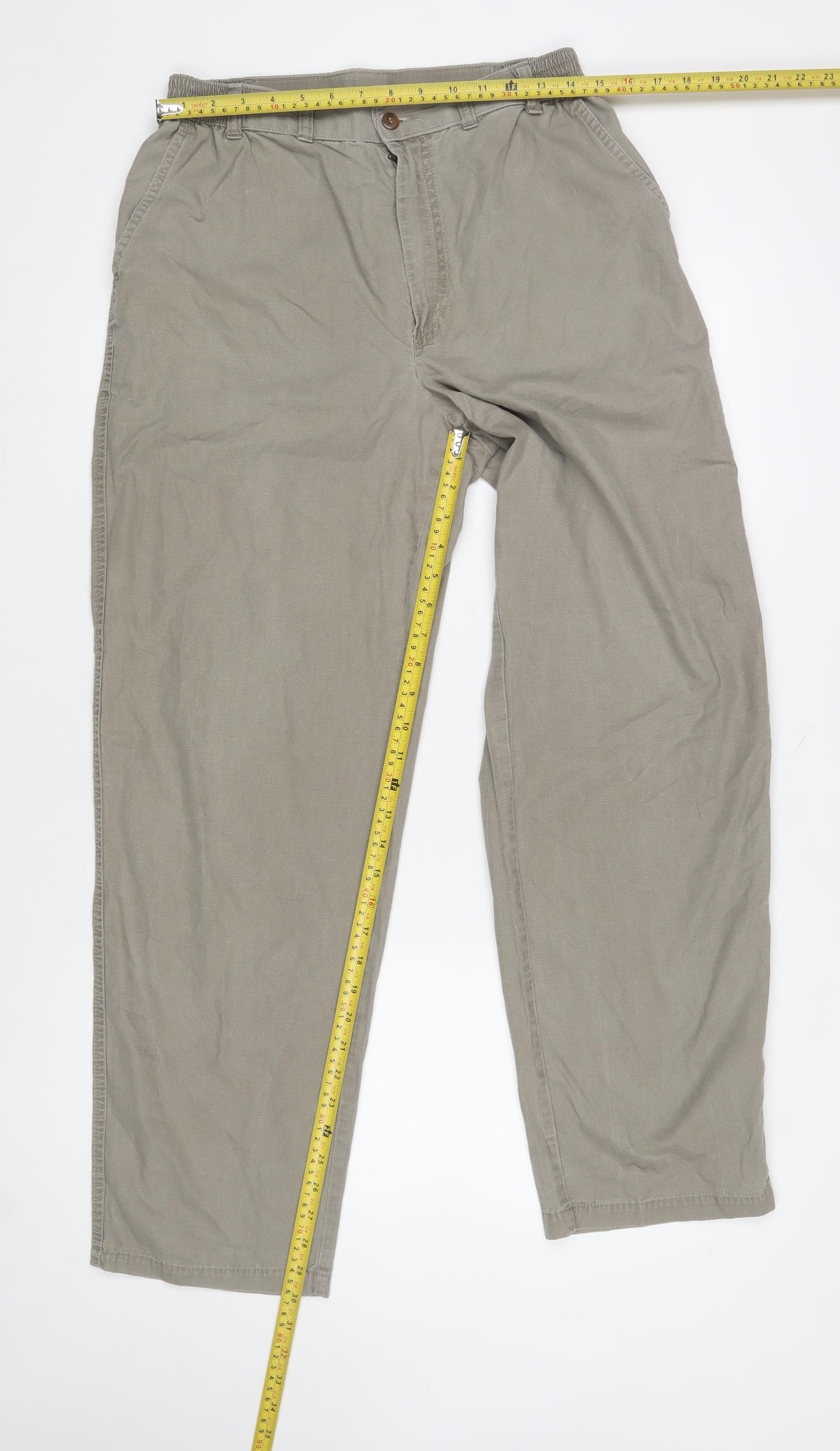 Marks and Spencer Men Light Taupe Cotton Chino Trousers 34in Waist 31in Leg