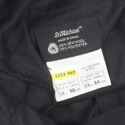 Marks and Spencer St Michael Men's Black Wool Blend Dress Trousers 34W 33L Classic Fit