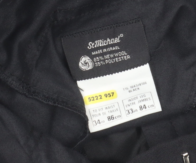 Marks and Spencer St Michael Men's Black Wool Blend Dress Trousers 34W 33L Classic Fit