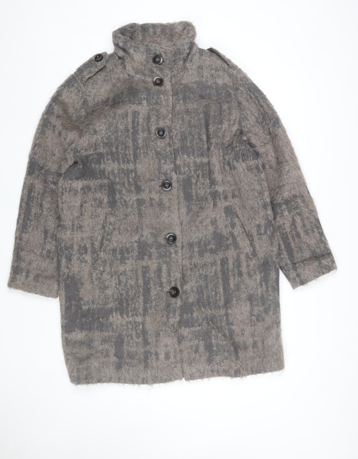 Marc Cain Sports Womens Grey Wool Blend Check Mid-Length Coat Size S