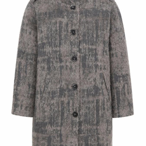 Marc Cain Sports Womens Grey Wool Blend Check Mid-Length Coat Size S