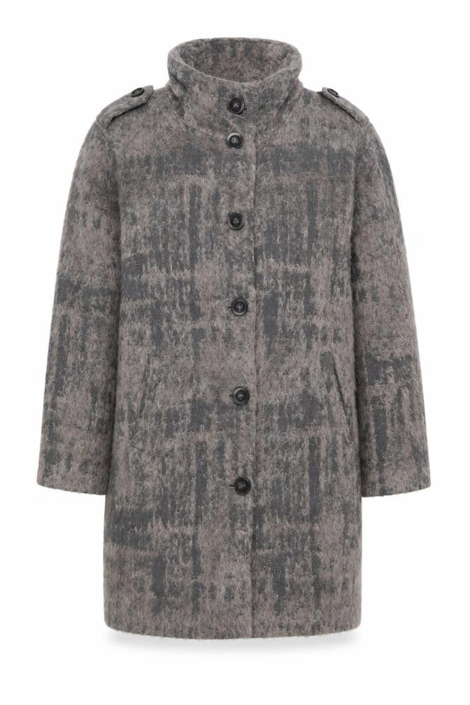 Marc Cain Sports Womens Grey Wool Blend Check Mid-Length Coat Size S