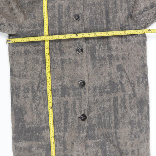 Marc Cain Sports Womens Grey Wool Blend Check Mid-Length Coat Size S