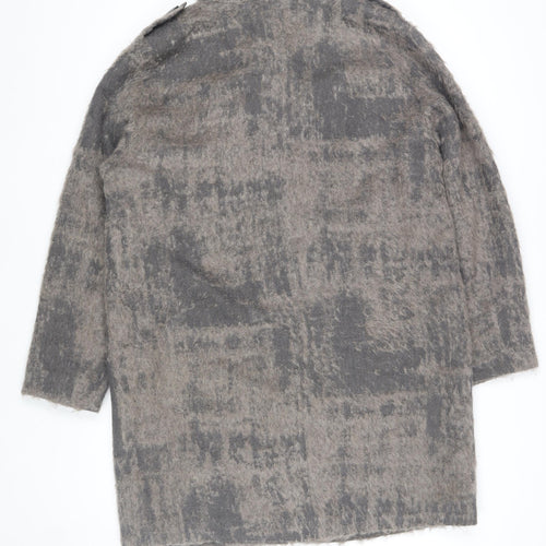 Marc Cain Sports Womens Grey Wool Blend Check Mid-Length Coat Size S