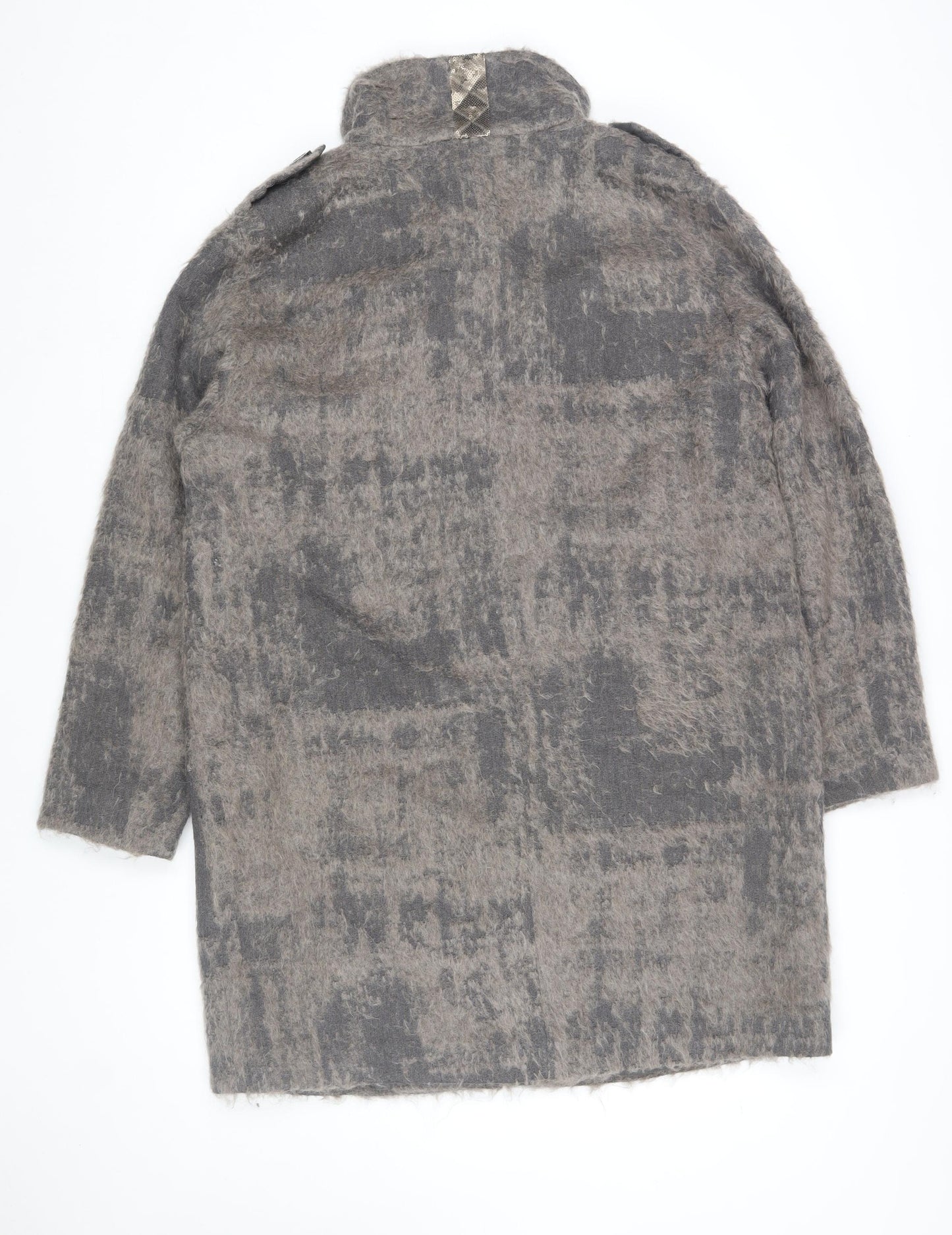 Marc Cain Sports Womens Grey Wool Blend Check Mid-Length Coat Size S