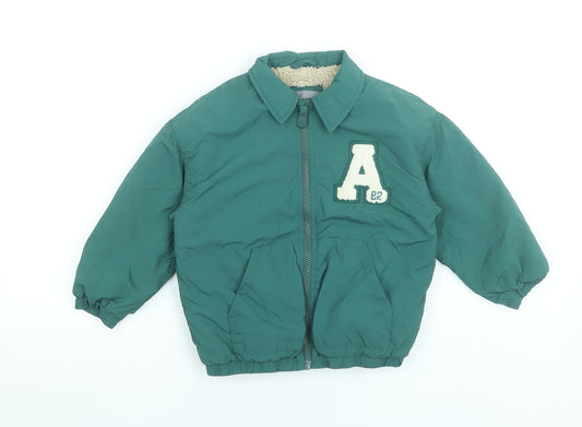 Next Boys Green 3-4 Years Bomber Jacket Nylon Lined Full Zip Casual