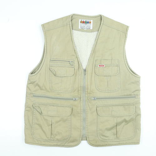 Kazah Men’s Beige Cotton Bodywarmer Waistcoat L Faux Fur Lined Outdoor Vest