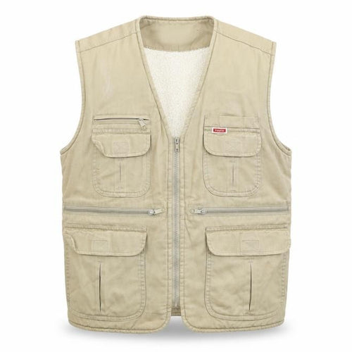 Kazah Men’s Beige Cotton Bodywarmer Waistcoat L Faux Fur Lined Outdoor Vest