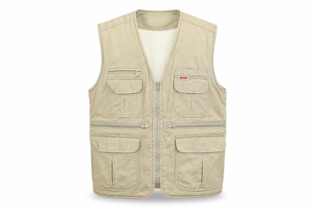 Kazah Men’s Beige Cotton Bodywarmer Waistcoat L Faux Fur Lined Outdoor Vest