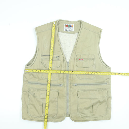 Kazah Men’s Beige Cotton Bodywarmer Waistcoat L Faux Fur Lined Outdoor Vest