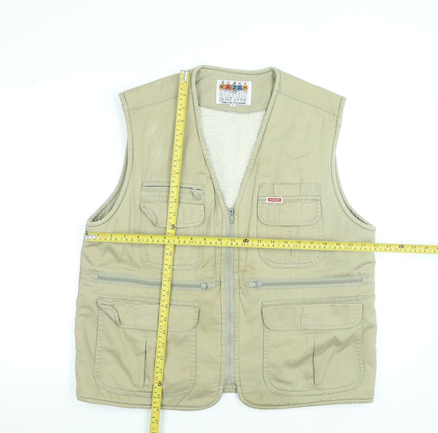 Kazah Men’s Beige Cotton Bodywarmer Waistcoat L Faux Fur Lined Outdoor Vest