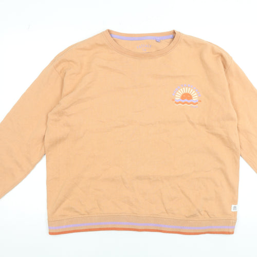 FatFace Womens Beige Cotton Sweatshirt Size 14 Graphic Print Crew Neck